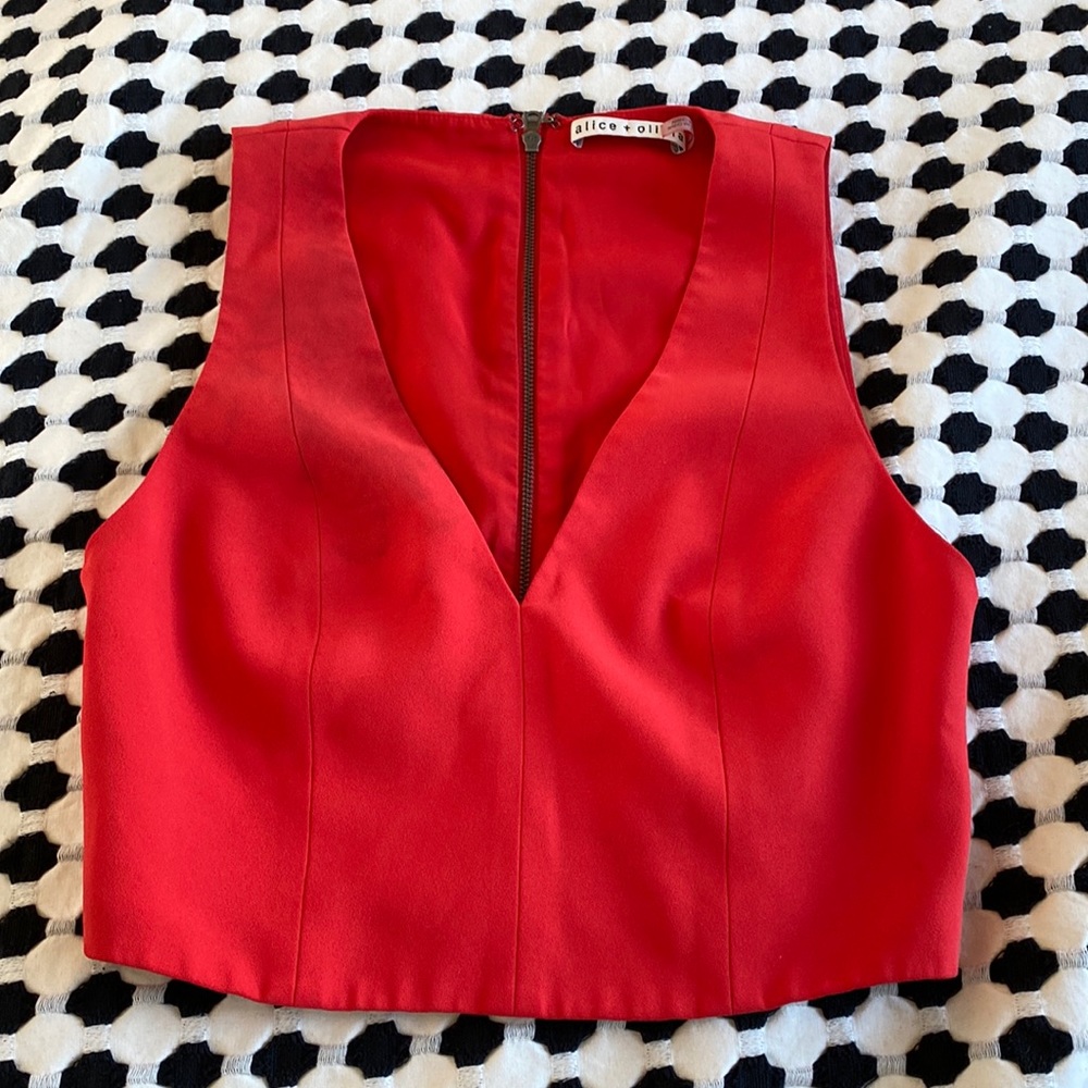 alice + olivia red crop top